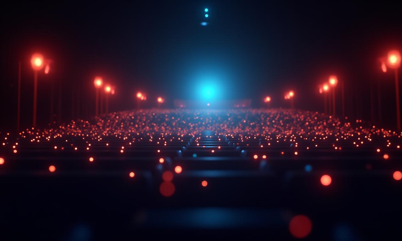Abstract representation of cinema technology and community, with bright digital lines converging over a subtle theatre backdrop.