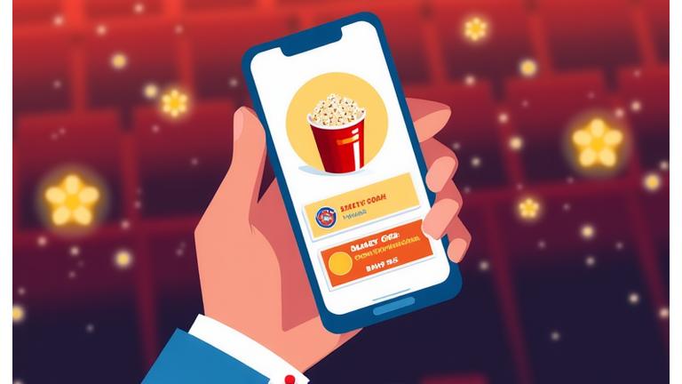Mobile phone screen showing a food ordering app for cinema concessions